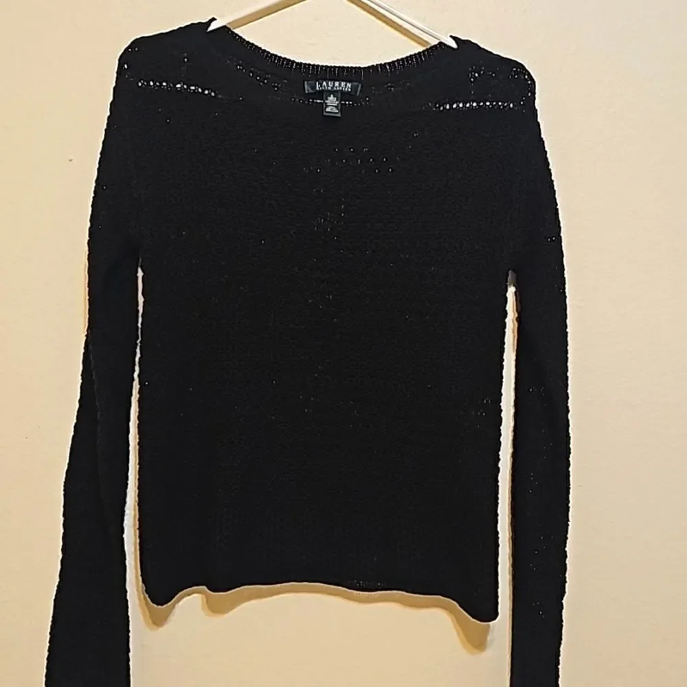 -‎ Lauren Ralph Lauren Crochet Women's Black Sweater small